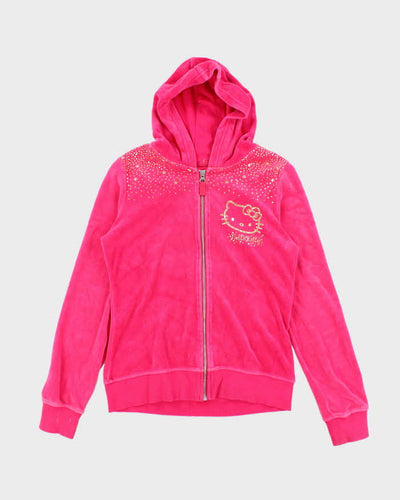 Vintage Y2k 00s Hello Kitty Pink Velour Zip-Up Hoodie - S