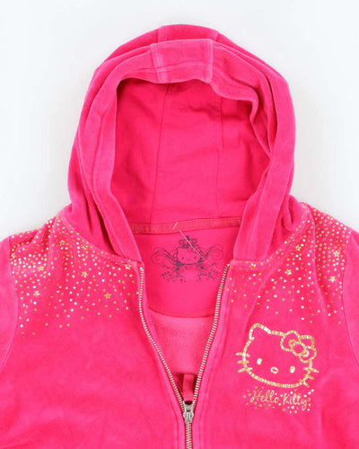 Vintage Y2k 00s Hello Kitty Pink Velour Zip-Up Hoodie - S