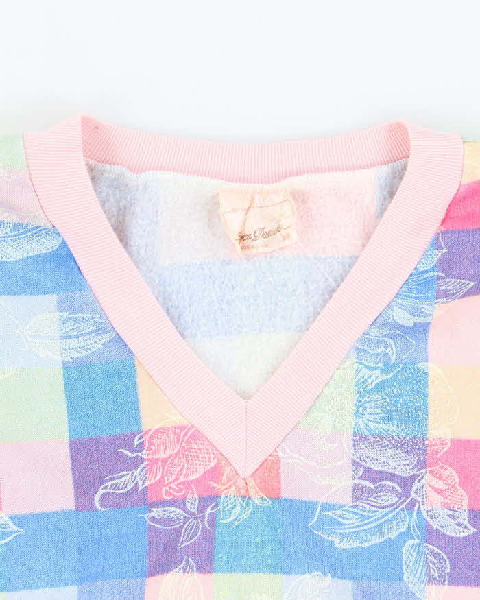 Vintage 80's Women's Floral Patterned V-Neck Sweatshirt - S