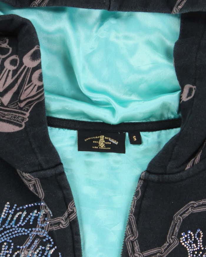 Vintage Y2K Women's Christian Audiger Sequined Zip Up Hoodie - S