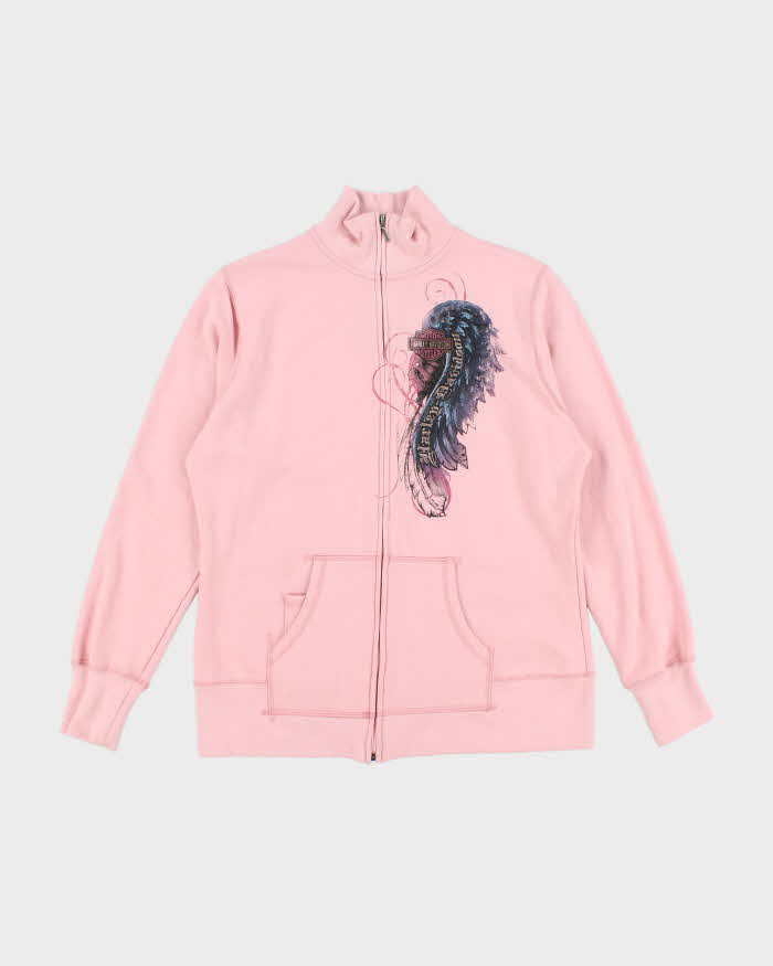 Vintage Y2k 00s Harley Davidson Pink Zip-Up Jumper - L