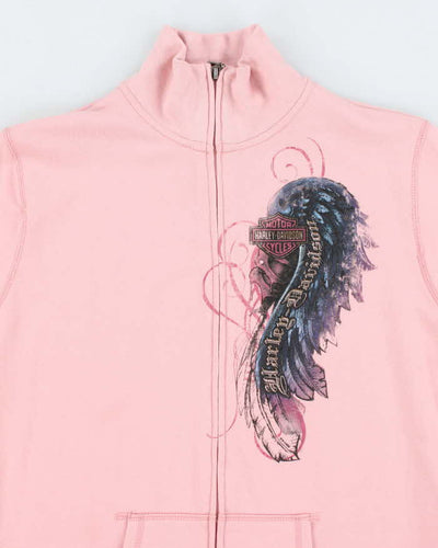Vintage Y2k 00s Harley Davidson Pink Zip-Up Jumper - L