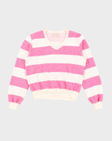 Vintage Early 90s Adidas Pink and White Striped Sweatshirt - S