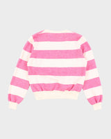 Vintage Early 90s Adidas Pink and White Striped Sweatshirt - S