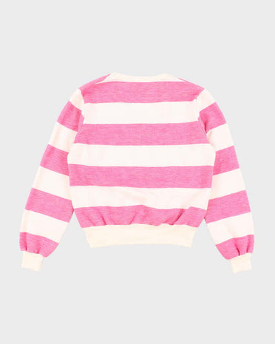 Vintage Early 90s Adidas Pink and White Striped Sweatshirt - S