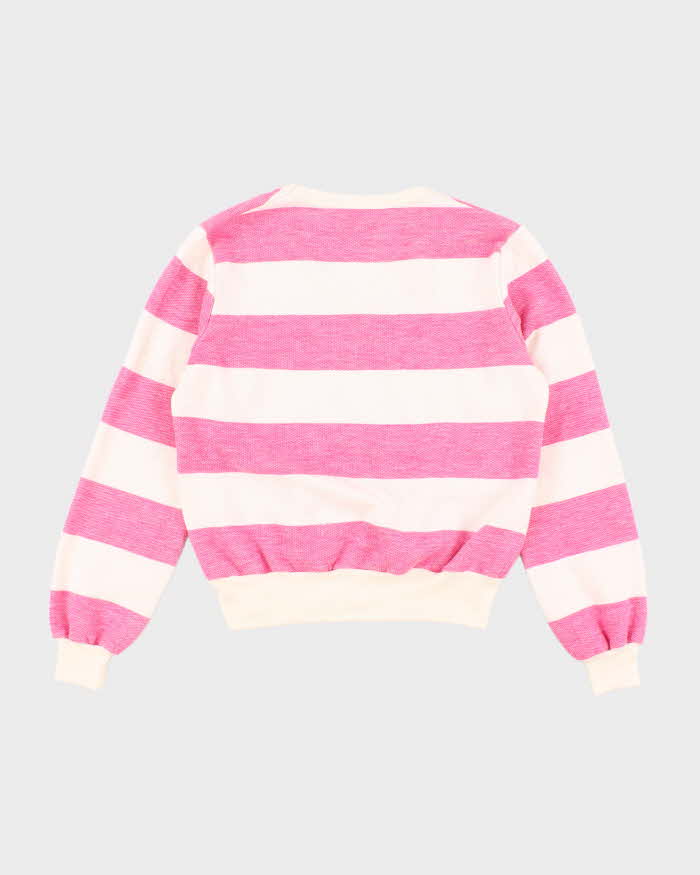 Vintage Early 90s Adidas Pink and White Striped Sweatshirt - S