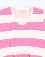 Vintage Early 90s Adidas Pink and White Striped Sweatshirt - S