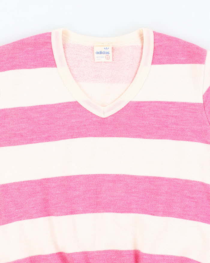 Vintage Early 90s Adidas Pink and White Striped Sweatshirt - S