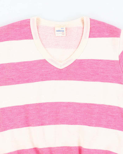 Vintage Early 90s Adidas Pink and White Striped Sweatshirt - S