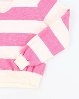 Vintage Early 90s Adidas Pink and White Striped Sweatshirt - S