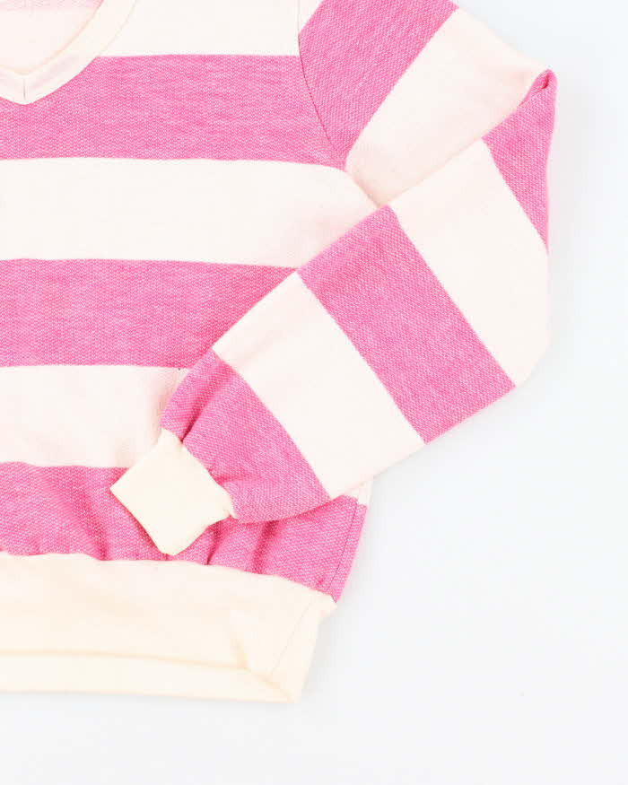 Vintage Early 90s Adidas Pink and White Striped Sweatshirt - S