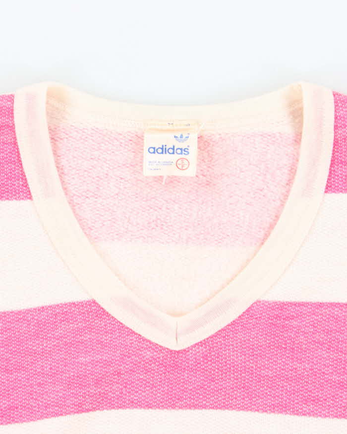 Vintage Early 90s Adidas Pink and White Striped Sweatshirt - S