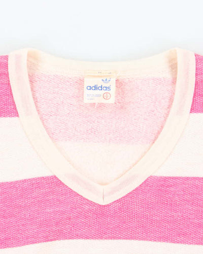Vintage Early 90s Adidas Pink and White Striped Sweatshirt - S