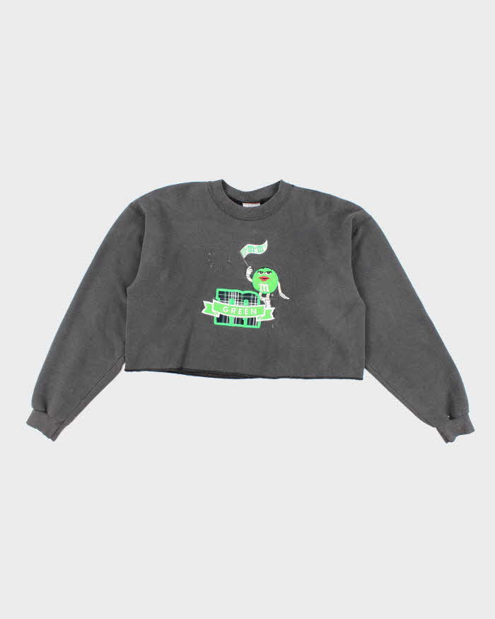Vintage Y2K Green M&M Embroidered Cropped Sweatshirt - M