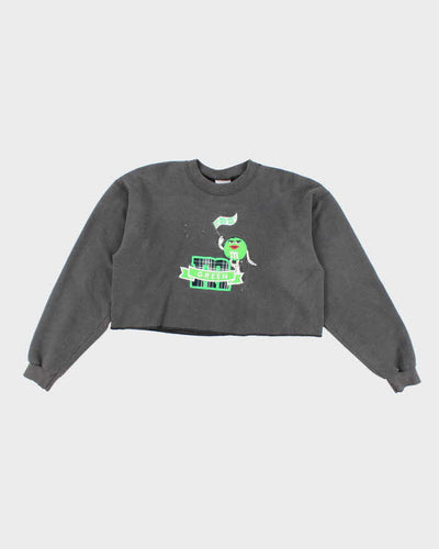 Vintage Y2K Green M&M Embroidered Cropped Sweatshirt - M