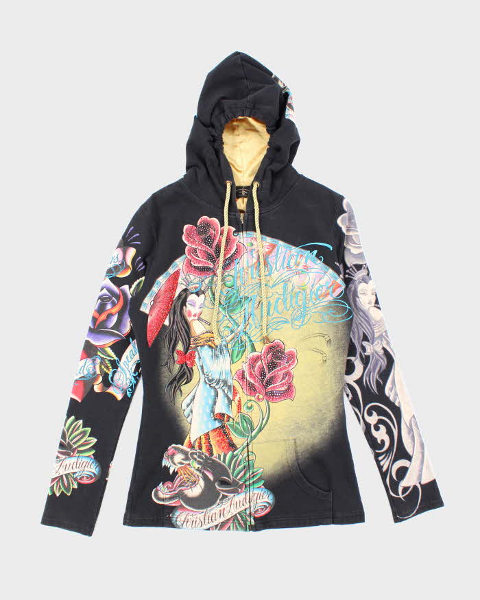 Vintage Y2K Christian Audigier All Over Print Slim Fit Hoodie - M
