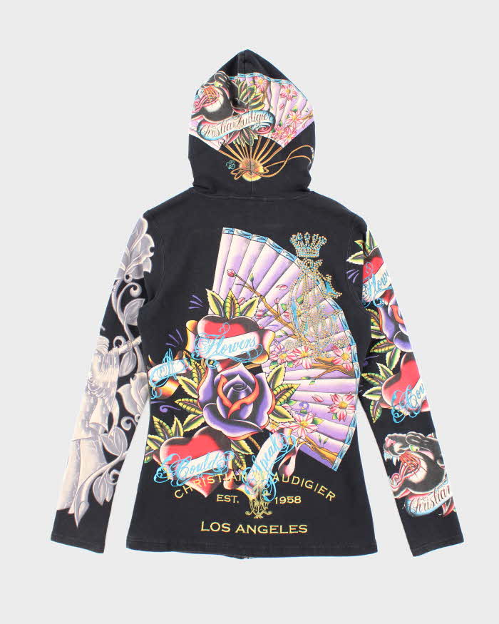 Vintage Y2K Christian Audigier All Over Print Slim Fit Hoodie - M