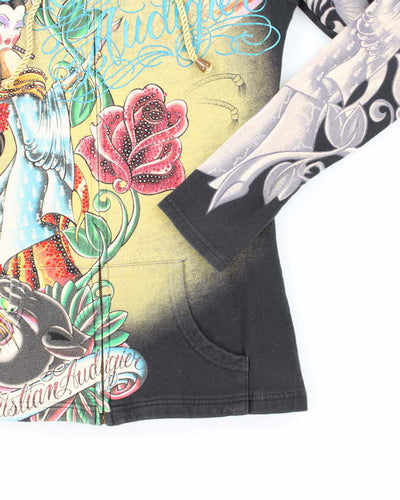 Vintage Y2K Christian Audigier All Over Print Slim Fit Hoodie - M