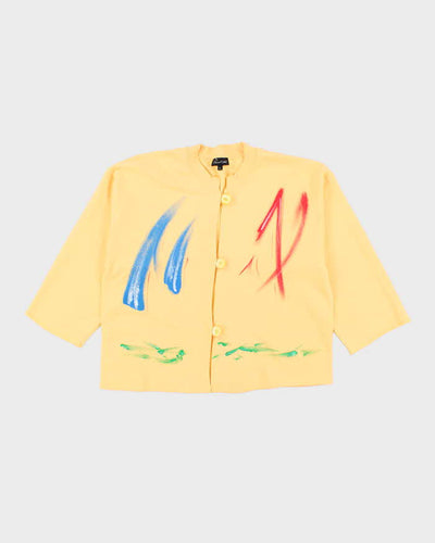 Vintage 1990s Sunset Coast Abstract Paint Yellow Cardigan Sweatshirt - L
