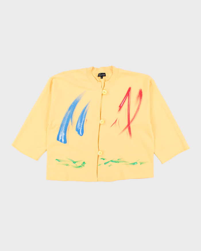 Vintage 1990s Sunset Coast Abstract Paint Yellow Cardigan Sweatshirt - L