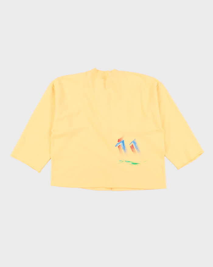 Vintage 1990s Sunset Coast Abstract Paint Yellow Cardigan Sweatshirt - L