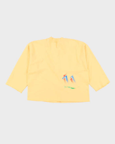 Vintage 1990s Sunset Coast Abstract Paint Yellow Cardigan Sweatshirt - L