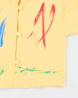 Vintage 1990s Sunset Coast Abstract Paint Yellow Cardigan Sweatshirt - L