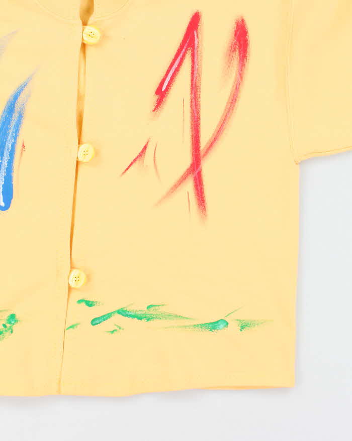 Vintage 1990s Sunset Coast Abstract Paint Yellow Cardigan Sweatshirt - L