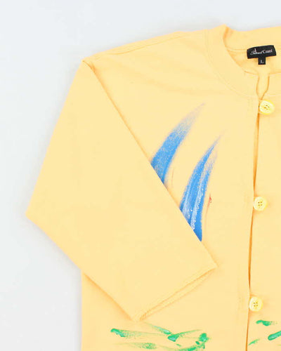 Vintage 1990s Sunset Coast Abstract Paint Yellow Cardigan Sweatshirt - L
