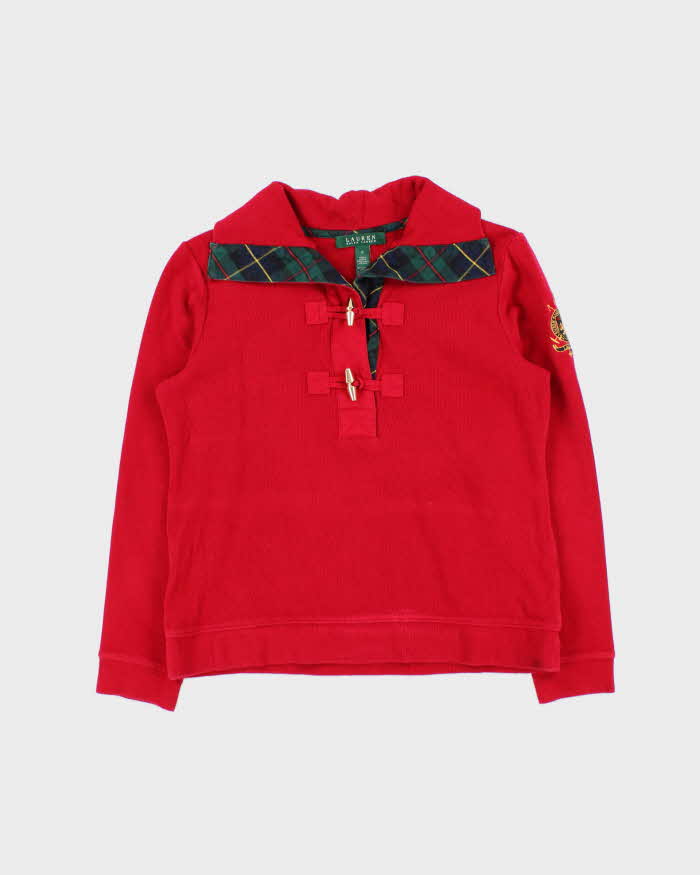 Vintage Y2K Ralph Lauren Red Toggle Neck Sweatshirt - S