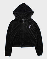 Vintage Y2K Women's Playboy Rhinestone Velour Boxy Zip-Up Hoodie - XL