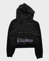 Vintage Y2K Women's Playboy Rhinestone Velour Boxy Zip-Up Hoodie - XL