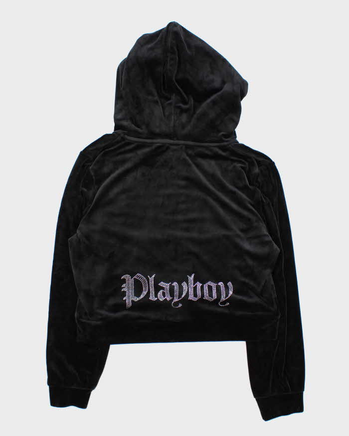 Vintage Y2K Women's Playboy Rhinestone Velour Boxy Zip-Up Hoodie - XL