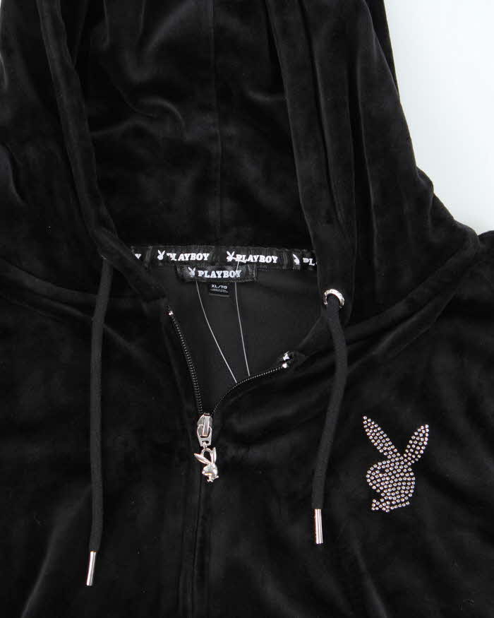 Vintage Y2K Women's Playboy Rhinestone Velour Boxy Zip-Up Hoodie - XL