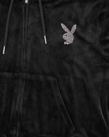 Vintage Y2K Women's Playboy Rhinestone Velour Boxy Zip-Up Hoodie - XL