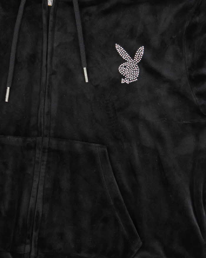 Vintage Y2K Women's Playboy Rhinestone Velour Boxy Zip-Up Hoodie - XL