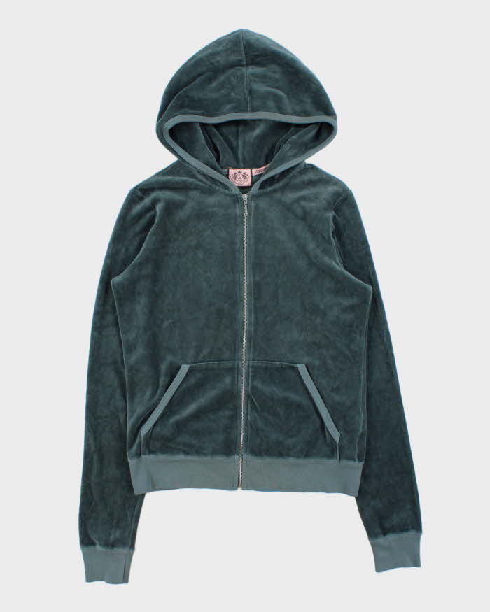 DSWT Vintage Y2K Women's Juicy Couture Rhinestone Velour Zip-Up Hoodie - L