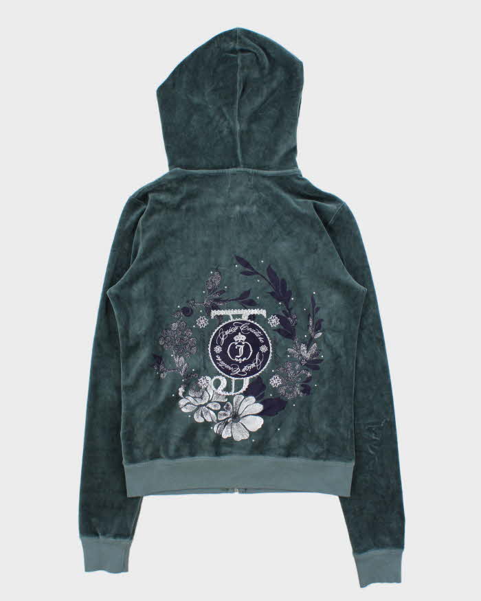 DSWT Vintage Y2K Women's Juicy Couture Rhinestone Velour Zip-Up Hoodie - L