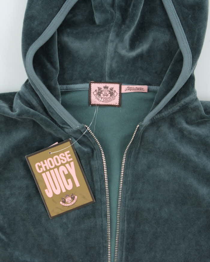 DSWT Vintage Y2K Women's Juicy Couture Rhinestone Velour Zip-Up Hoodie - L
