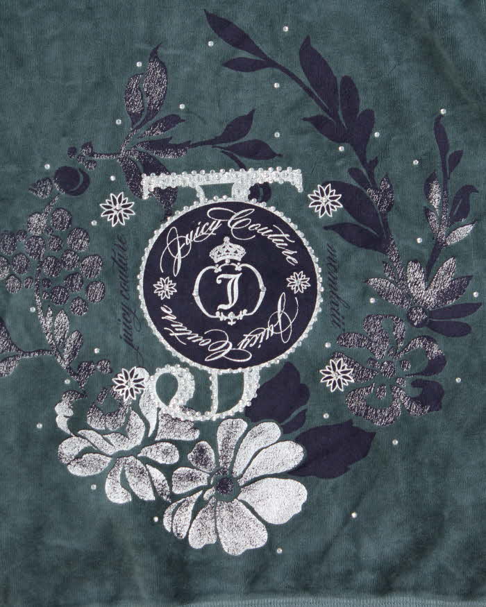 DSWT Vintage Y2K Women's Juicy Couture Rhinestone Velour Zip-Up Hoodie - L