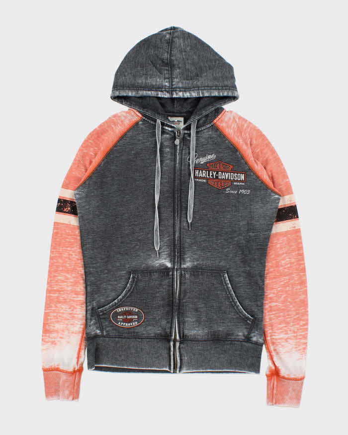 Vintage Y2K Women's Harley Davidson Distressed Rhinestone Full-Zip Hoodie - M