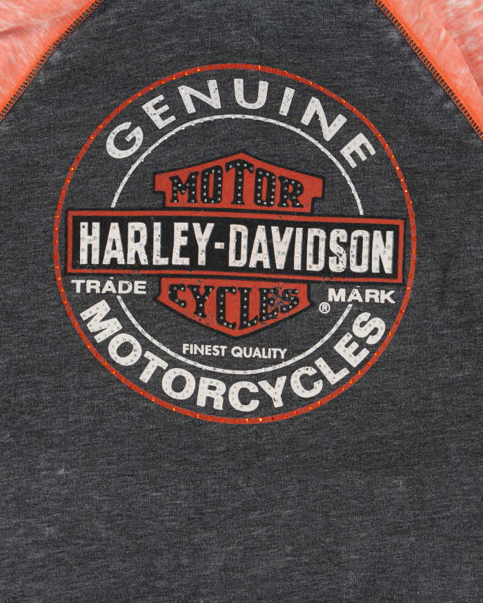 Vintage Y2K Women's Harley Davidson Distressed Rhinestone Full-Zip Hoodie - M