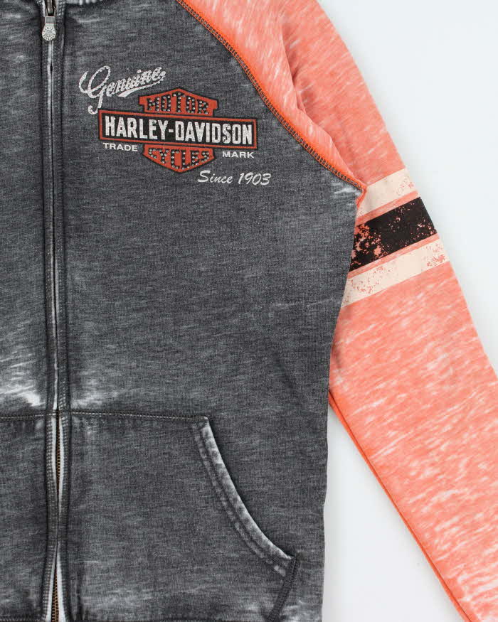 Vintage Y2K Women's Harley Davidson Distressed Rhinestone Full-Zip Hoodie - M