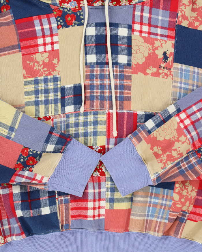 Polo Ralph Lauren Women's Patchwork Madras Oversized Boxy Pullover Hoodie - XL