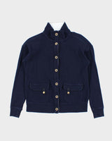 Vintage Y2K 00s Lauren Ralph Lauren Women's Navy Button Up Sweatshirt - M
