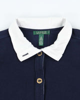Vintage Y2K 00s Lauren Ralph Lauren Women's Navy Button Up Sweatshirt - M