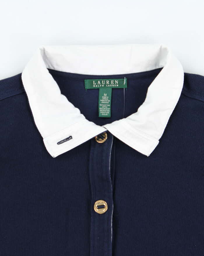 Vintage Y2K 00s Lauren Ralph Lauren Women's Navy Button Up Sweatshirt - M