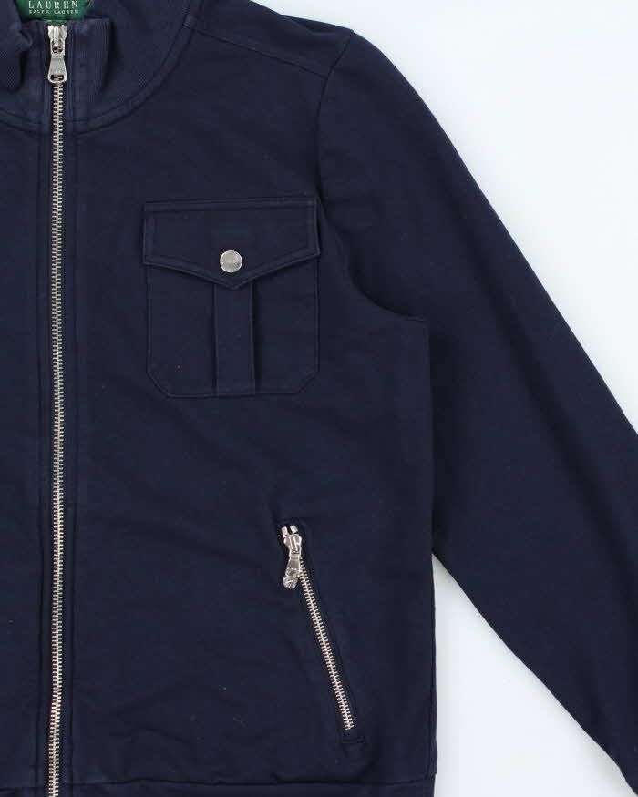 Vintage Y2K 00s Lauren Ralph Lauren Women's Navy Zip-Up Sweatshirt - XL
