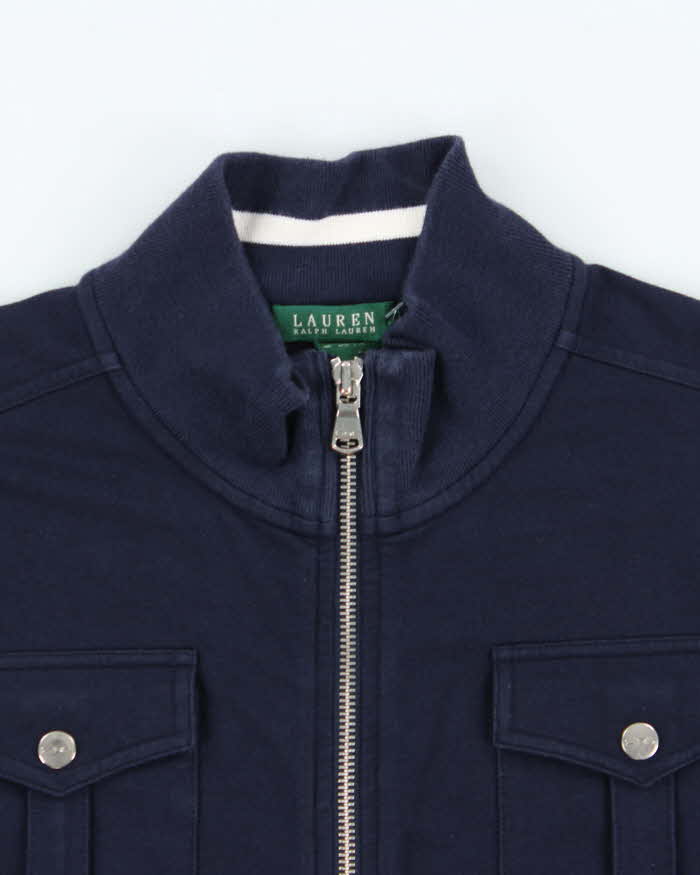 Vintage Y2K 00s Lauren Ralph Lauren Women's Navy Zip-Up Sweatshirt - XL