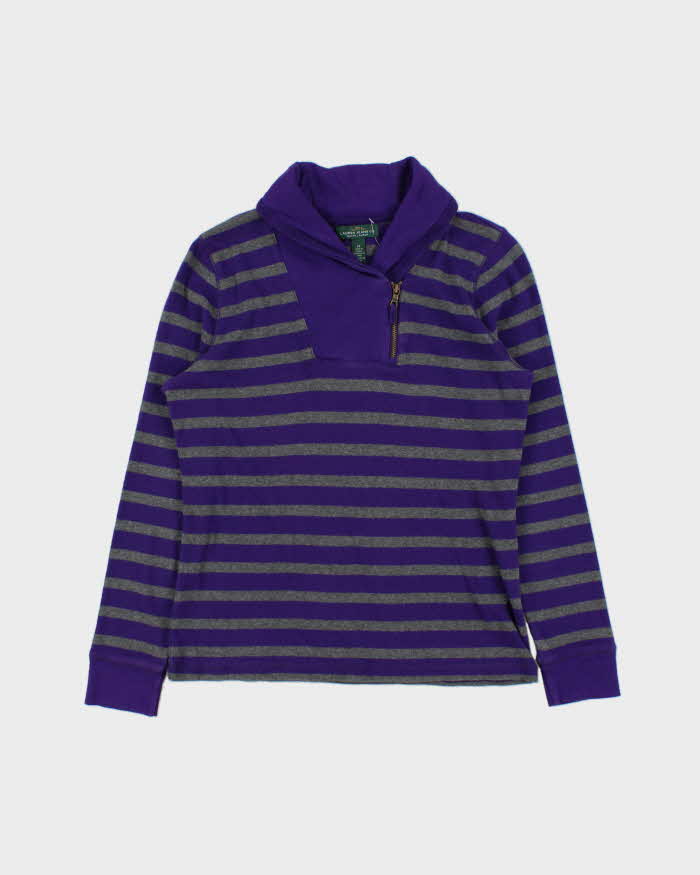 Vintage Y2K 00s LRL Ralph Lauren Striped Women's Quarter-Zip Shawl Sweatshirt - M